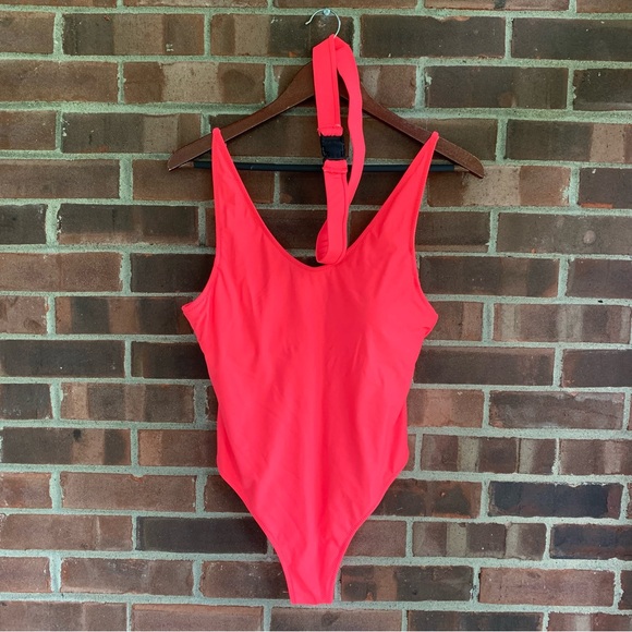 Pink One Piece Swimsuit With Belt Size Large NWOT - Picture 1 of 7